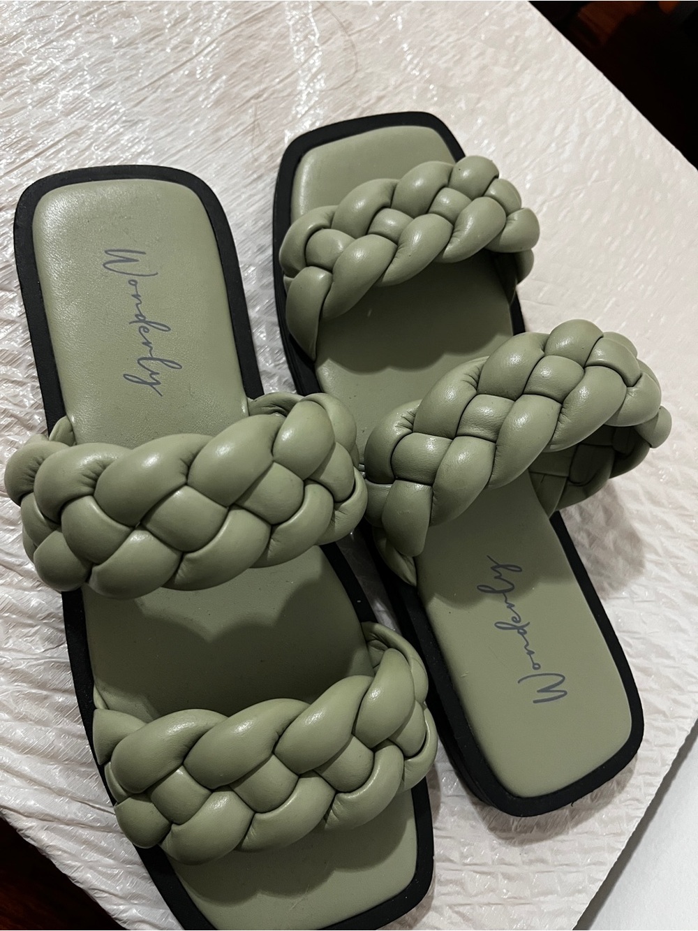 Wonderly Sage Braided Double-Strap Slide Sandals for Women